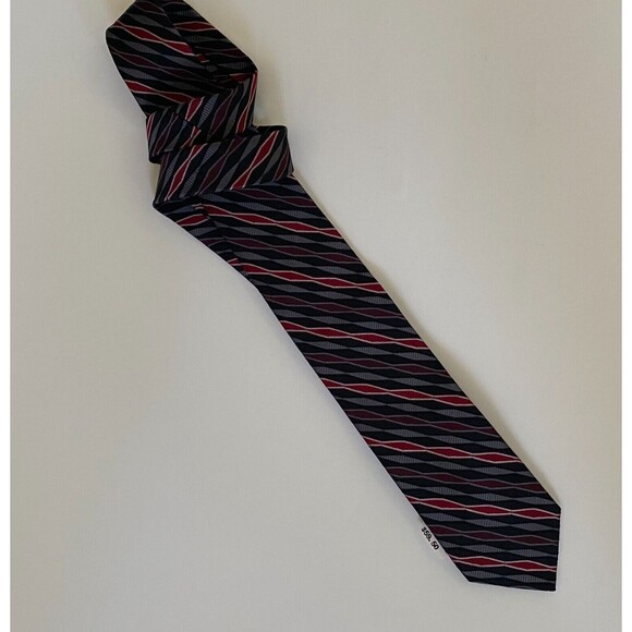 Jos. A. Bank 59” Men’s Tie 100% Silk Made In Italy Red Black Gray Pattern - Picture 4 of 6